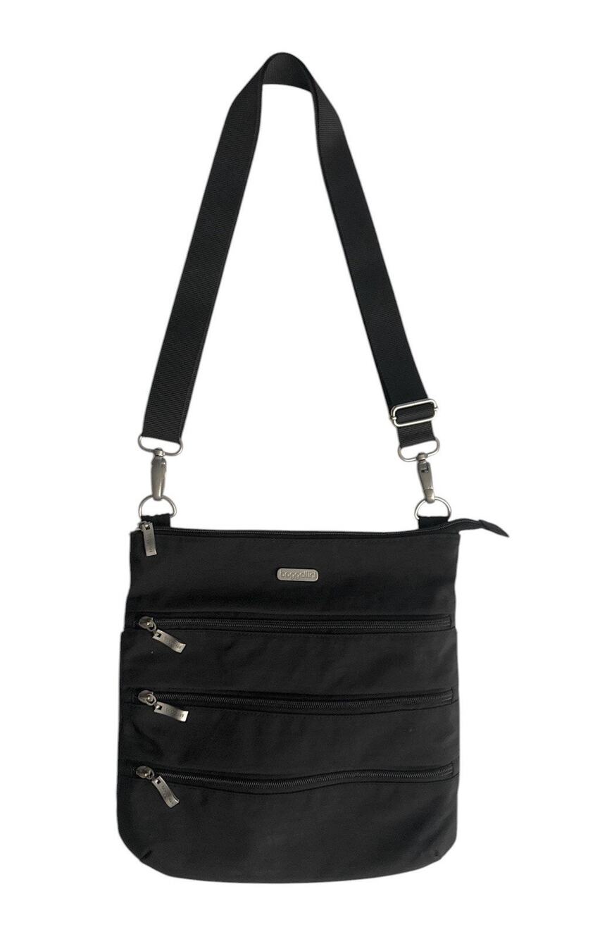 Baggallini Big Bag Crossbody Organizer Black Purse Adj Strap Triple Zip Front